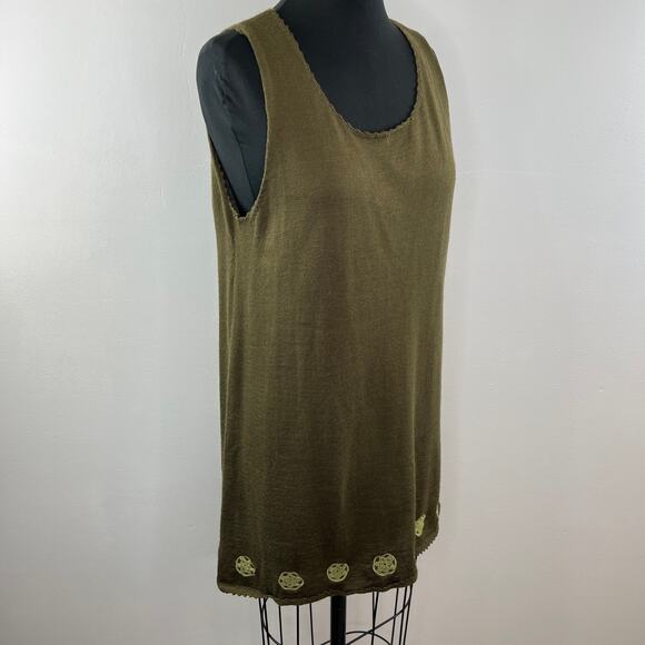 Tera Bora Green Wool Blend Embroidered Hem Scoop Neck Sleeveless Tunic Top 3 L - Picture 4 of 9